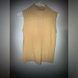 Anna Gray‎ women’s silk sleeveless gold ribbed mock turtle medium light knit